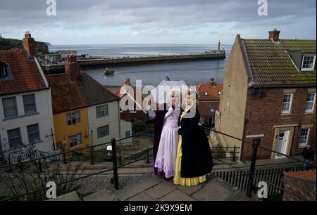 People attend the Whitby Goth Weekend in Whitby, Yorkshire, as hundreds of goths descend on the seaside town where Bram Stoker found inspiration for 'Dracula' after staying in the town in 1890. Picture date: Sunday October 30, 2022. Stock Photo