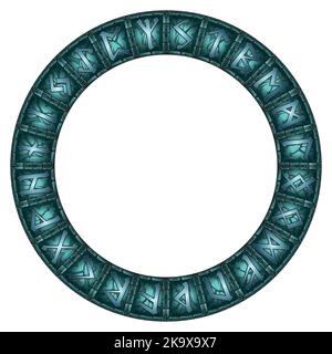 Magic Circle of stone shining Scandinavian runes Stock Vector
