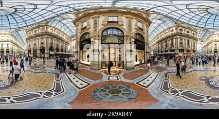 360 degree panoramic view of Milan Lombardy Italy. Galleria Vittorio Emanuele II