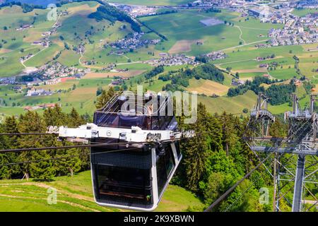 Gondola of Stanserhorn cabrio cable car to Stanserhorn mountain in Switzerland Stock Photo