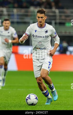 Milan, Italy. 29th Oct, 2022. Filip Djuricic of UC Sampdoria in action during the Serie A 2022/23 football match between FC Internazionale and UC Sampdoria at Giuseppe Meazza Stadium. Final score; Inter 3:0 Sampdoria. Credit: SOPA Images Limited/Alamy Live News Stock Photo