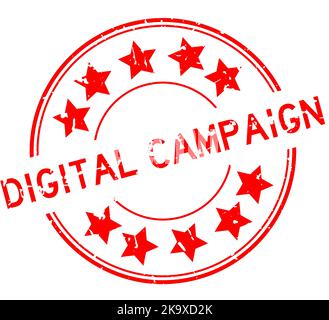 Grunge red digital campaign word with star icon round rubber seal stamp on white background Stock Vector