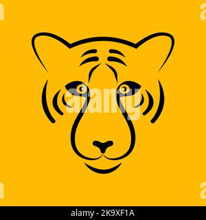 Stylized line tiger head, wild animal face. Tiger eyes, vector icon, logo, mascot Stock Vector