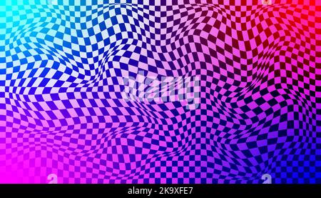 Checkered background with distorted squares. Abstract banner with distortion. Chess pattern. Chessboard surface Stock Vector