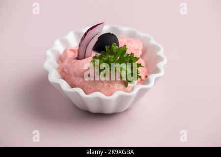 greek taramas spread on pink