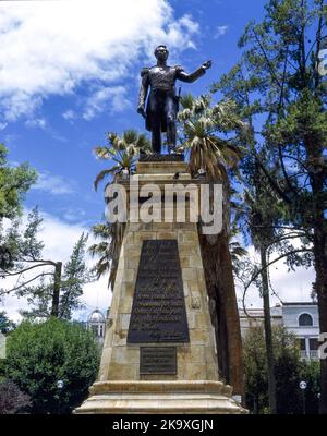 Sucre city, Chuquisaca, Bolivia, Monument to General Sucre in the Plaza 25 de Mayo. Stock Photo