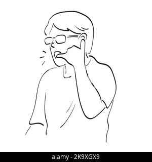 line art man with glasses doing phone gesture illustration vector hand drawn isolated on white background Stock Vector