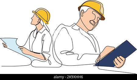 construction manager and engineer working on building site. Vector ...