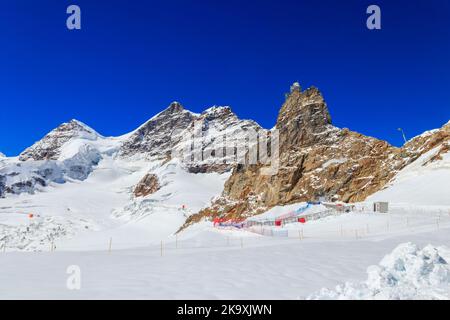 View of Sphinx Observatory on Jungfraujoch, one of the highest observatories in the world located at the Jungfrau railway station, Bernese Oberland, S Stock Photo