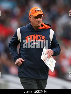 Denver Broncos head coach Nathaniel Hackett talks during a news ...