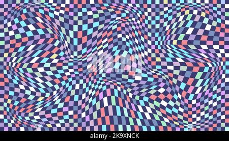 Checkered background with distorted squares. Abstract banner with distortion. Chess pattern. Chessboard surface Stock Vector
