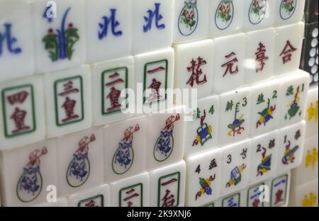 Mahjong tiles at Biu Kee Mah-Jong in Jordan. The old mahjong tile shop is forced to close at the end of October as it is evicted by the Buildings Department.  06OCT22 SCMP/ Edmond So Stock Photo