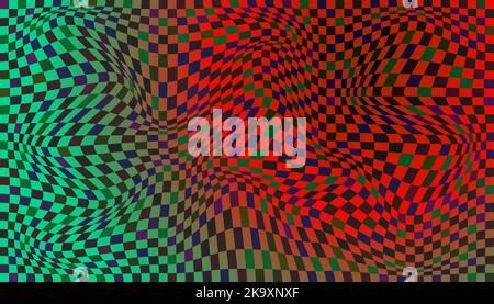 Checkered background with distorted squares. Abstract banner with distortion. Chess pattern. Chessboard surface Stock Vector