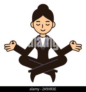 Cartoon business woman meditating in lotus pose. Cute vector clip art illustration, isolated on white background. Stock Vector