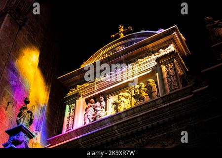 dramatic abstract coloured patterns from sunlight and shadows from stained glass windows in la seu cathedral in Palma Mallorca Balaerics Spain Stock Photo