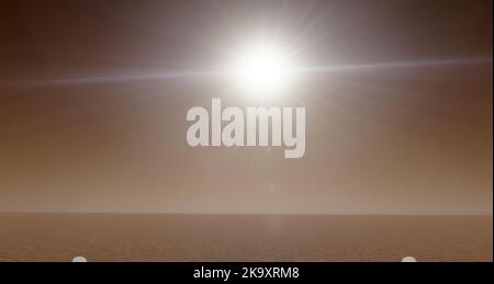 Sunrise on Mars as it is seen from the surface. Travel to Mars 3d illustration background, the Universe background Stock Photo