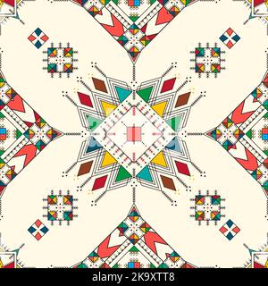 Decorative geometric repeating pattern inspired by Al-Qatt Al-Asiri traditional paintings Stock Vector