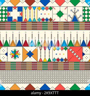 Decorative geometric repeating pattern inspired by Al-Qatt Al-Asiri traditional paintings Stock Vector
