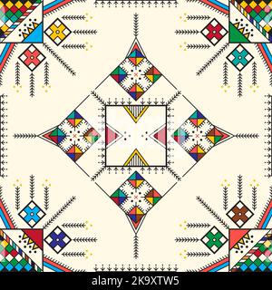 Decorative geometric repeating pattern inspired by Al-Qatt Al-Asiri traditional paintings Stock Vector