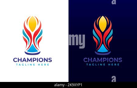 Champions cup and trophy logo abstract colorful gradient illustration for sports tournament Stock Vector