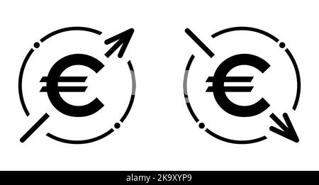 Set of cost symbol euro increase and decrease icon. Money vector symbol ...