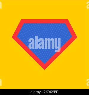 Comic hero icon, symbol shield. Isolated vector on blue background . Stock Vector