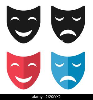 Symbol Comedy and Drama of Theater Two Mask Icon. Design Colorful ...