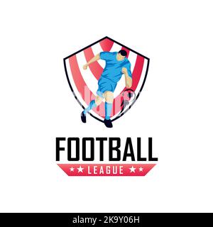 Football player logo in action with soccer emblem design on white background Stock Vector