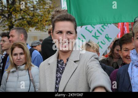 Copenhagen/Denmark/30 October 2022/Last general lections campaign day Denmark's prime minister Ms.mette Frederiksen compnay with here various ministers participates in climate march today on sunday at infront danish parliament christiansborg 1000 and 1000 people march in various cities for climate change and worleds forests and green energy.  (Photo. Francis Joseph Dean/Dean Pictures. Stock Photo