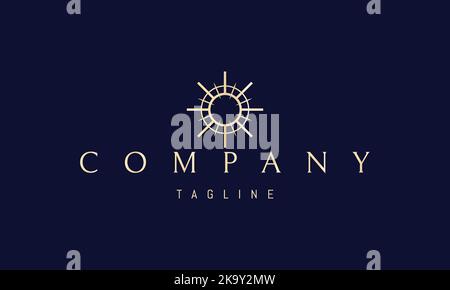 Vector golden logo on which an abstract image of the sun with straight lines in the form of rays. Stock Vector