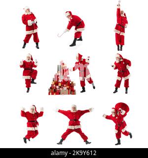 Santa Claus full length portraits set collection isolated on white ...