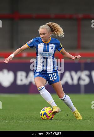Crawley, UK. 30th Oct, 2022. Brighton's Katie Robinson during the FA Women's Super League match between Brighton & Hove Albion and Tottenham Hotspur at the Broadfield Stadium in Crawley. 25th March 2022 Credit: James Boardman/Alamy Live News Stock Photo