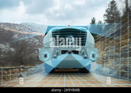 Machine vision system of an autonomous self driving truck Stock Photo ...