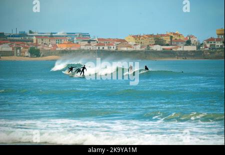 Surfers in Peniche, Portugal Stock Photo