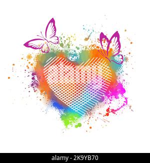 Heart made of colored blots with butterflies. Vector illustration, vector card, perfect for valentine's day Stock Vector