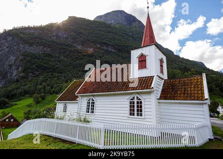 The smallest stave church in Undredal Scandinavia Stock Photo