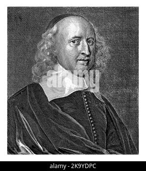 Print printed from two plates. Bust of Willem de Groot, with a caption of four lines in Latin on another plate. Stock Photo
