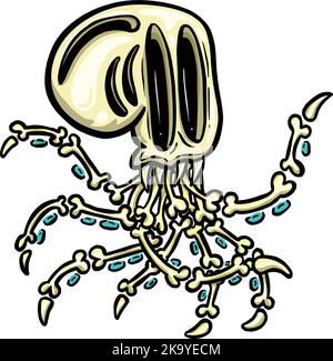 Octopus Skeleton Halloween Cartoon Illustration with Suckers Deep Sea Creature Stock Vector