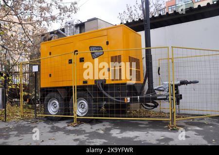 Mobile diesel generator for emergency power supply of residential buildings Stock Photo