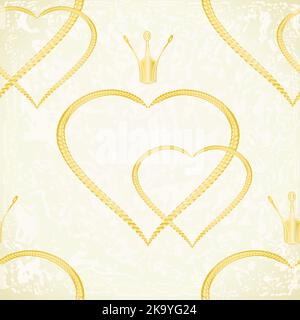 Seamless texture golden hearts with a crown vector Stock Vector