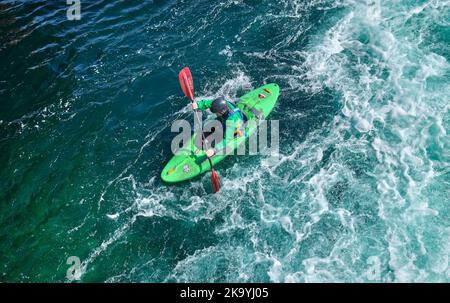 Canoeist at Cardiff International White Water Watersports Centre Cardiff South Wales UK Stock Photo