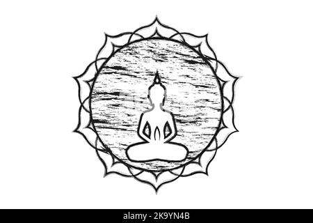 buddha silhouette in lotus position sacred lotus round logo template buddhism esoteric motifs grunge tattoo brush style spiritual yoga mandala ve 2k9yn4b