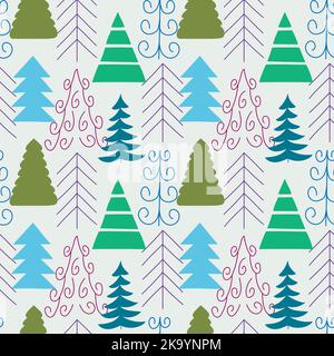 Blue and green fir trees seamless pattern. Stock Vector
