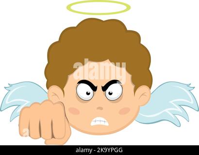 Vector illustration of the face of a child angel cartoon with an angry expression and giving a fist bump Stock Vector