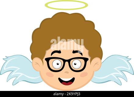 Vector illustration of the face of a child angel cartoon with nerd glasses Stock Vector