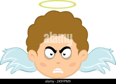 Vector illustration of a child angel cartoon with an angry expression Stock Vector