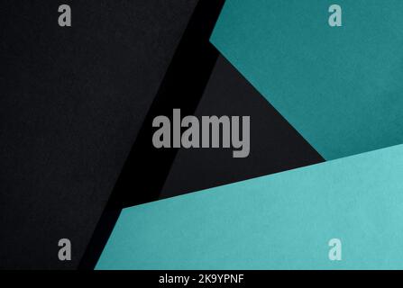 Paper for pastel overlap in teal and black colors for background, banner, presentation template. Creative trendy background design in natural colors. Background in 3d style. Stock Photo