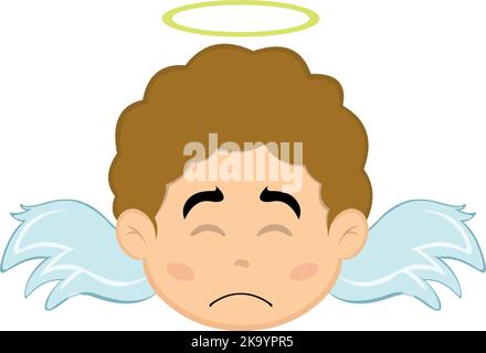 Vector illustration of a child angel cartoon with a sad expression Stock Vector