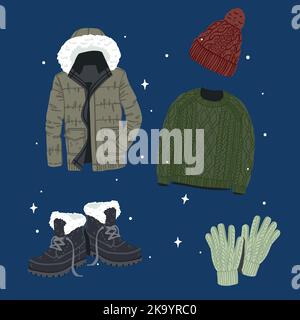 hand drawn flat winter clothes essentials collection vector design illustration Stock Vector