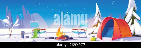 cartoon camping winter landscape vector design illustration Stock Vector